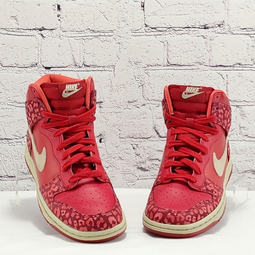 NIKE DUNK HIGH SKINNY – 2012 sneakers, red/leopard print, size 7